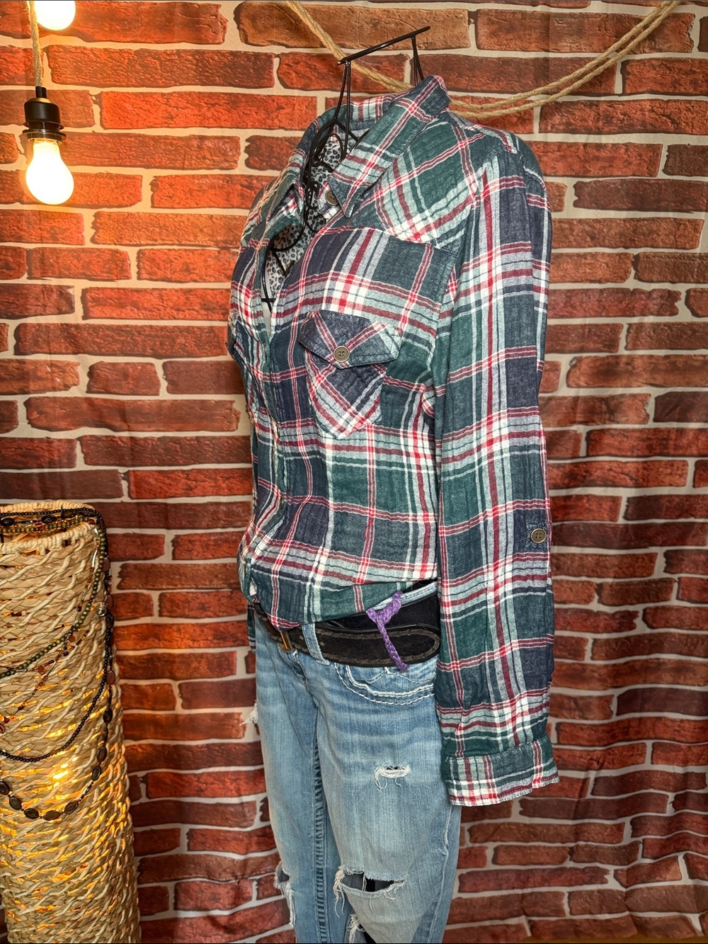 👚 Nostalgia Plaid Button-Up Shirt Y2K — Blue/Green/Red — Sz XL / D - Picture 3 of 11